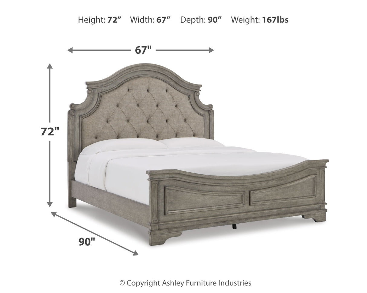 Lodenbay Queen Panel Bed with Mirrored Dresser in Antique Gray from Ashley - Luna Furniture