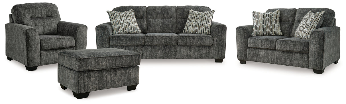 Lonoke Sofa, Loveseat, Chair and Ottoman in Gunmetal - PKG015439