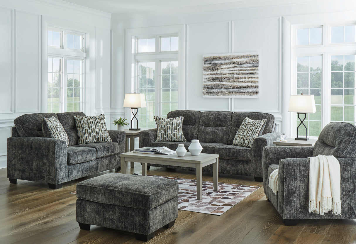 Lonoke Sofa, Loveseat, Chair and Ottoman in Gunmetal - PKG015439