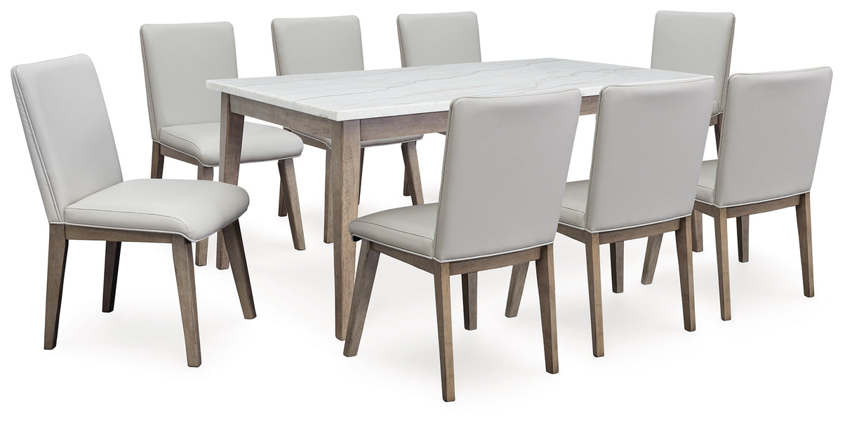 Loyaska Dining Table and 8 Chairs in White/Brown - PKG019500