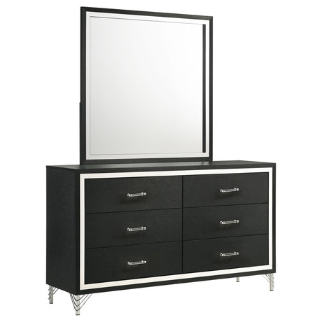 Lucia 6-drawer Dresser and Mirror Black from Coaster - Luna Furniture