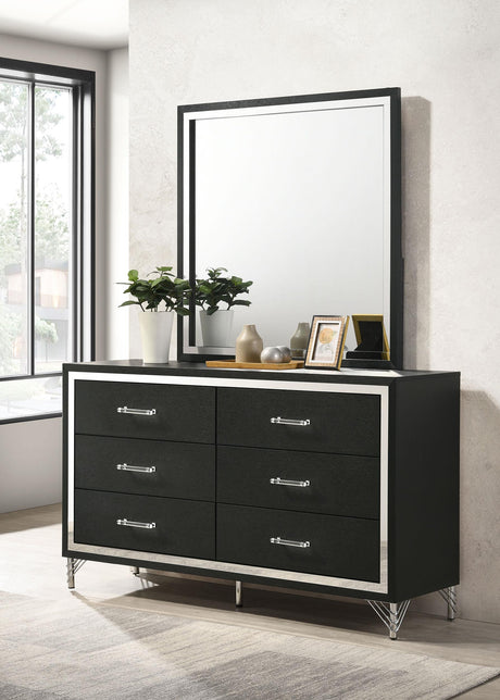 Lucia 6-drawer Dresser and Mirror Black from Coaster - Luna Furniture