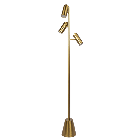 Lumina Brassed Gold Floor Lamp with Rotary Switch Triple Spots Metal Cone Base - FLL03700901