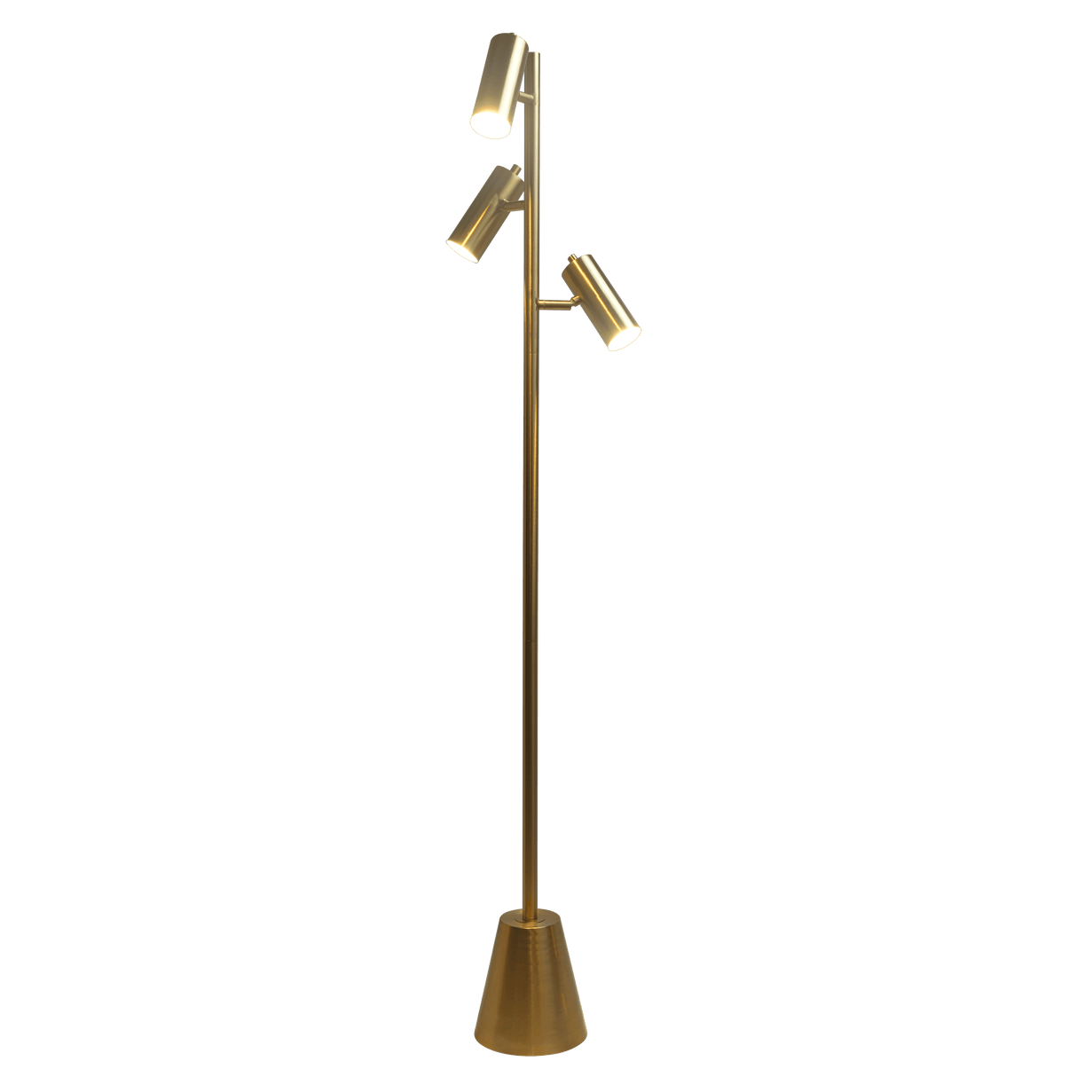 Lumina Brassed Gold Floor Lamp with Rotary Switch Triple Spots Metal Cone Base - FLL03700901