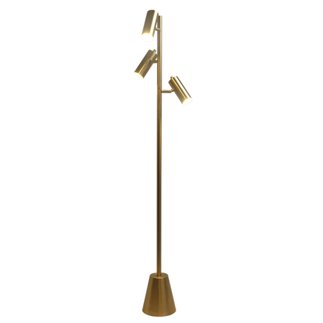 Lumina Brassed Gold Floor Lamp with Rotary Switch Triple Spots Metal Cone Base - FLL03700901