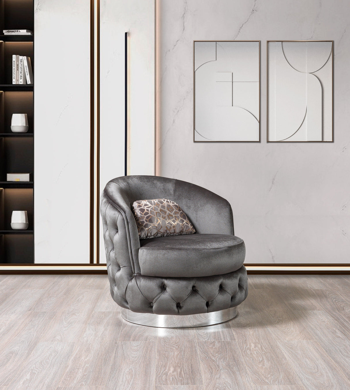 Lupino Gray Velvet Chair - LUPINOGRAY-CHAIR - 