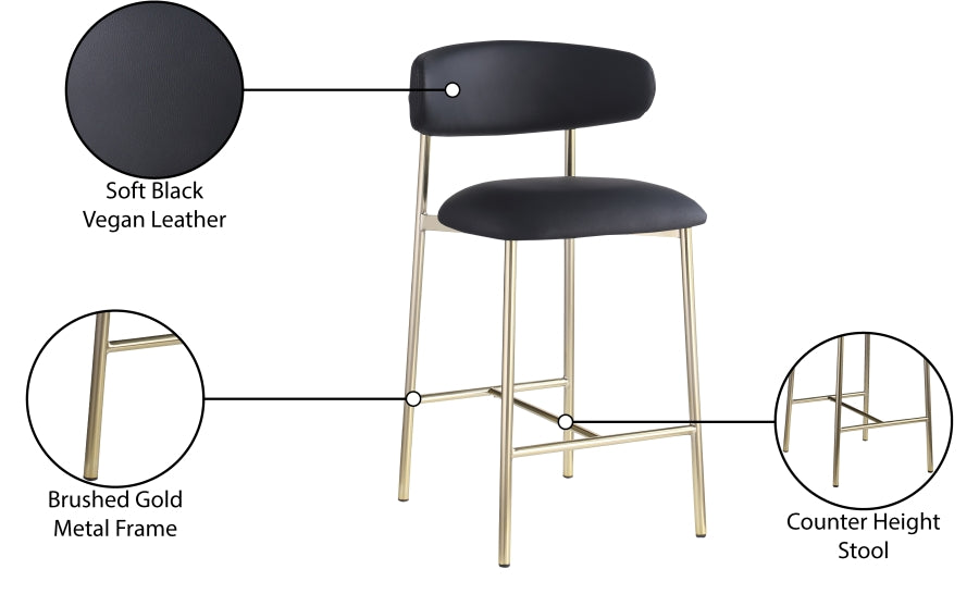 Lupita Vegan Leather Counter Stool in Black, Set of 2 from Meridian - Luna Furniture