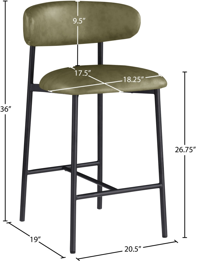 Lupita Vegan Leather Counter Stool in Olive, Set of 2 from Meridian - Luna Furniture