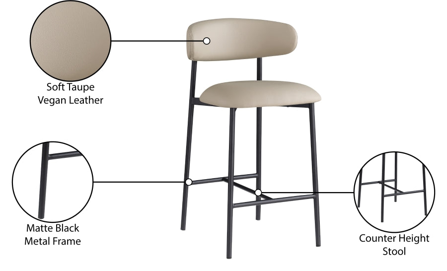 Lupita Vegan Leather Counter Stool in Taupe, Set of 2 from Meridian - Luna Furniture