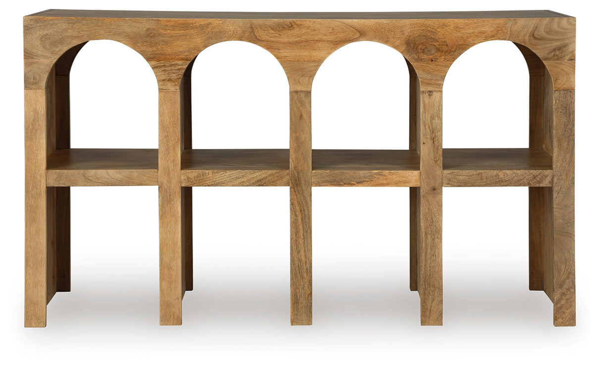 Luzmanacy Natural Brown Console Sofa Table from Ashley - Luna Furniture