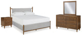 Lyncott California King Upholstered Bed with Mirrored Dresser and Nightstand in Brown - PKG018773