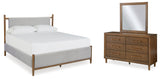 Lyncott California King Upholstered Bed with Mirrored Dresser in Brown - PKG018772