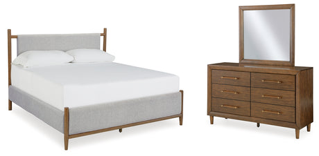 Lyncott California King Upholstered Bed with Mirrored Dresser in Brown - PKG018772