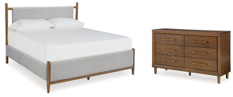 Lyncott King Upholstered Bed with Dresser in Brown - PKG018771