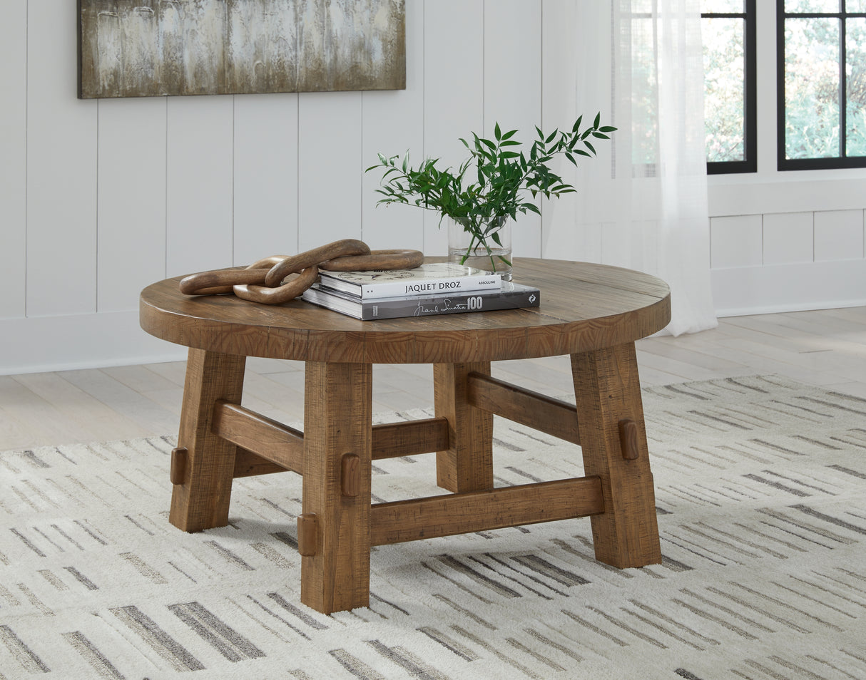 Mackifeld Coffee Table with 2 End Tables in Warm Brown from Ashley - Luna Furniture