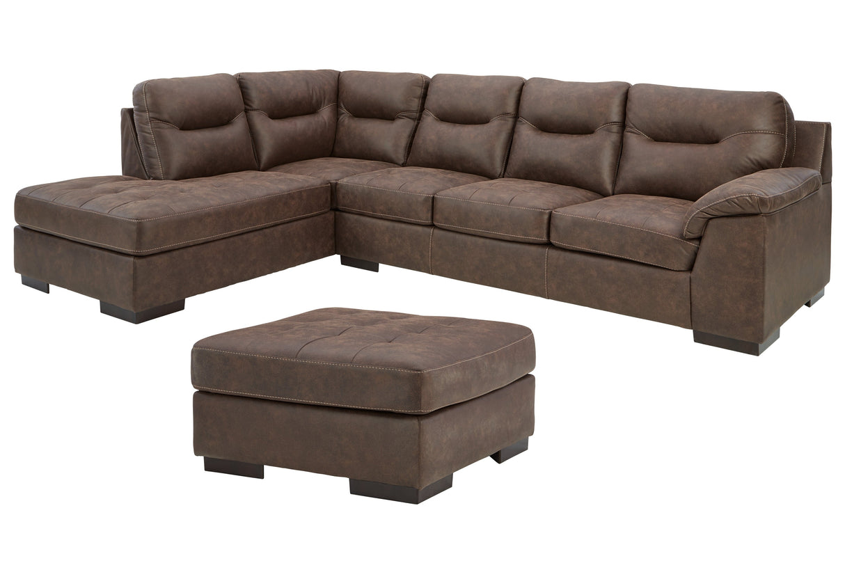 Maderla 2-Piece Sectional with Ottoman in Walnut - PKG010996