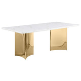 Madison Rectangular Stone Top Stainless Steel Dining Table White from Coaster - Luna Furniture