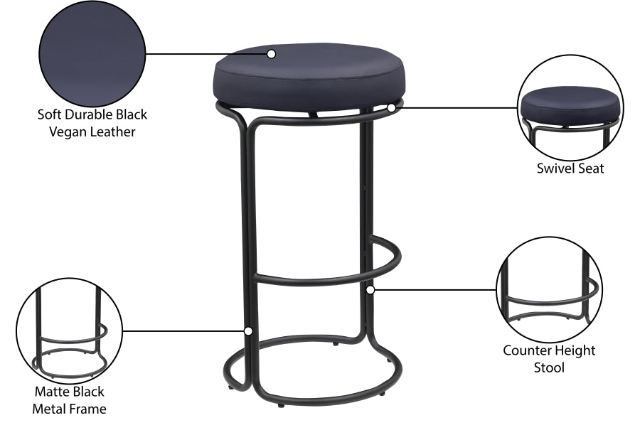 Madison Vegan Leather Barstool Black, Set of 2 from Meridian - Luna Furniture