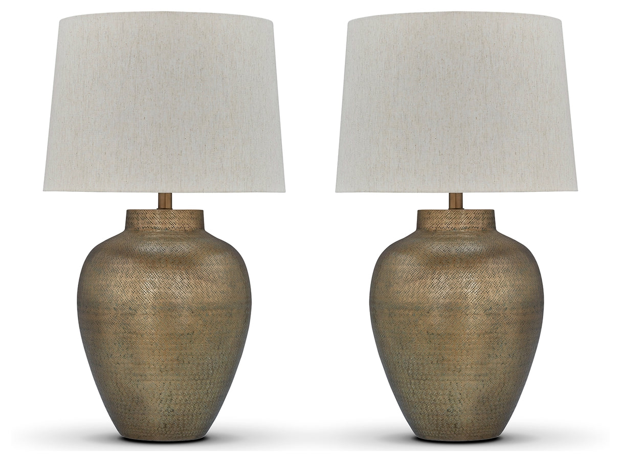 Madney 2-Piece Table Lamp Set in Antique Gold Finish from Ashley - Luna Furniture