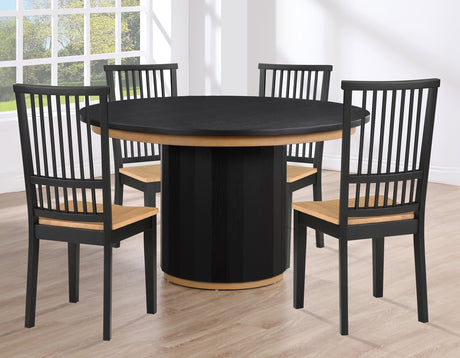 Magnolia Black 5-Piece Round Dining Set with Wooden Seat Chair - SET | MM520KTT | MM520KTB | MM500S(4)