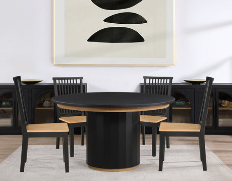 Magnolia Black 5-Piece Round Dining Set with Wooden Seat Chair - SET | MM520KTT | MM520KTB | MM500S(4)