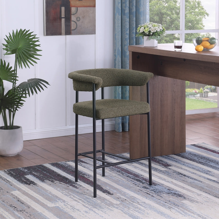 Malin Boucle Fabric Counter Stool Olive, Set of 2 from Meridian - Luna Furniture