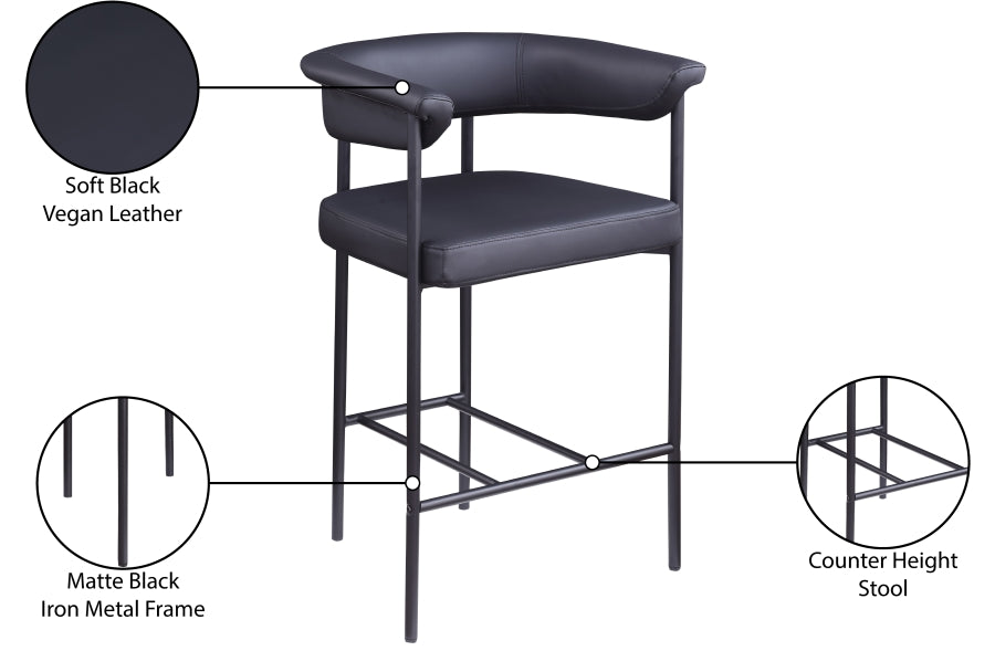 Malin Vegan Leather Counter Stool Black, Set of 2 from Meridian - Luna Furniture