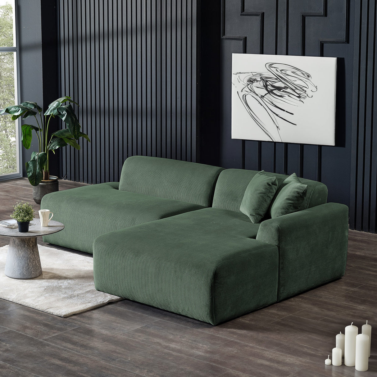 Mar Sectional Green Velvet Sofa (Right Facing) - SEC01600804