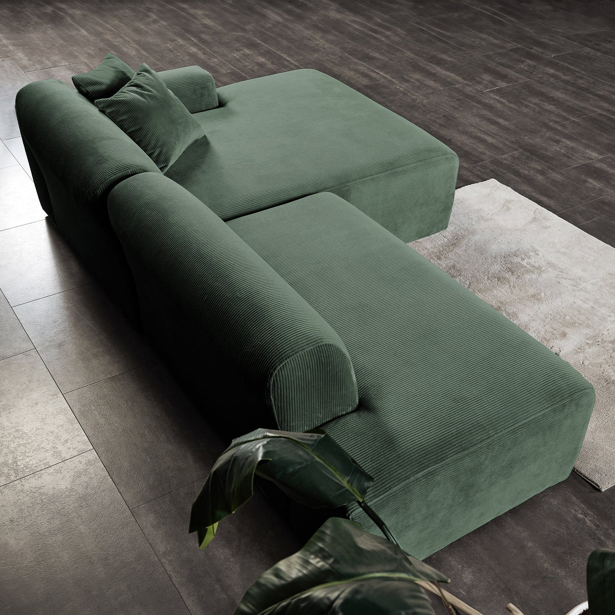 Mar Sectional Green Velvet Sofa (Right Facing) - SEC01600804