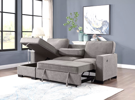 MARCOS Grey Sectional With Pull-Out Bed - Marcos Grey