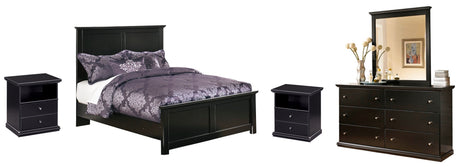 Maribel Full Panel Bed with Mirrored Dresser and 2 Nightstands in Black from Ashley - Luna Furniture