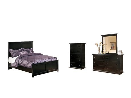 Maribel Full Panel Bed with Mirrored Dresser and Chest in Black - PKG002712