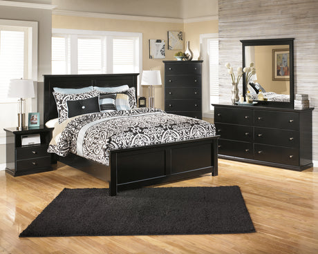 Maribel Full Panel Bed with Mirrored Dresser and Chest in Black - PKG002712