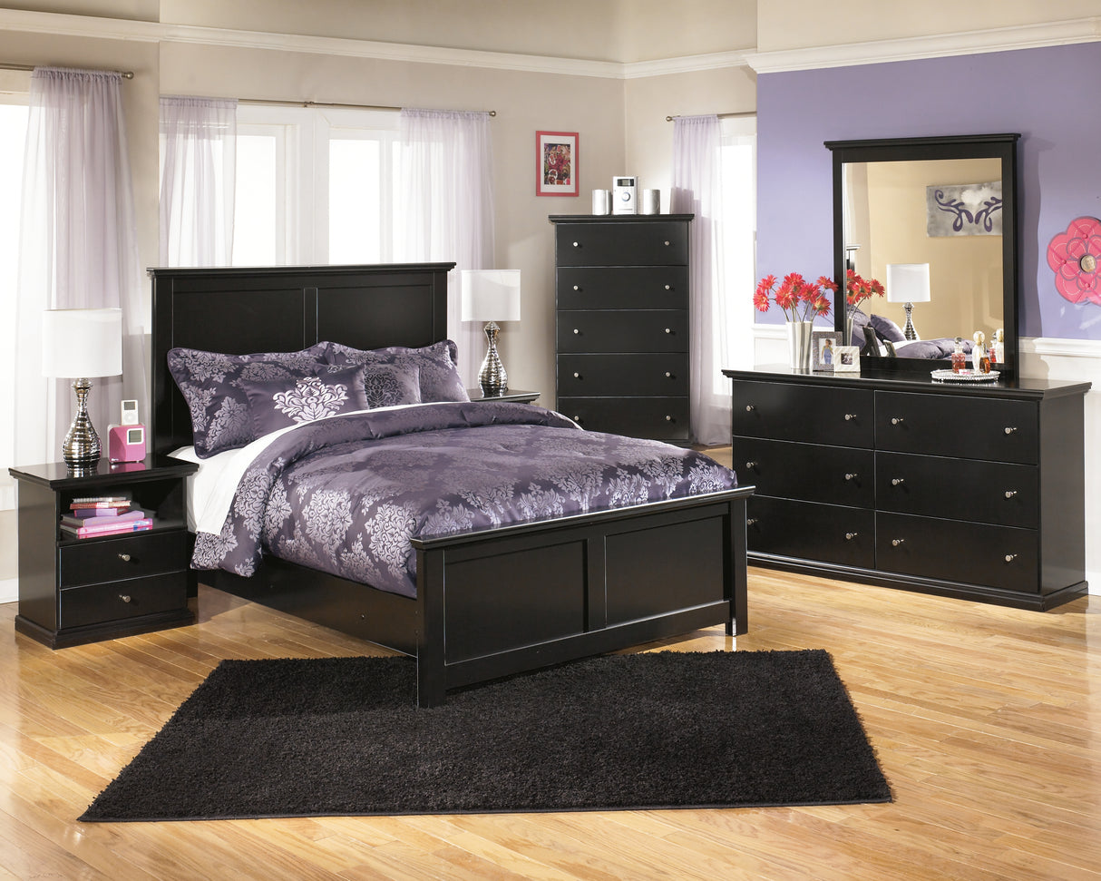 Maribel Full Panel Bed with Mirrored Dresser, Chest and 2 Nightstands in Black from Ashley - Luna Furniture