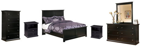 Maribel Full Panel Bed with Mirrored Dresser, Chest and 2 Nightstands in Black from Ashley - Luna Furniture