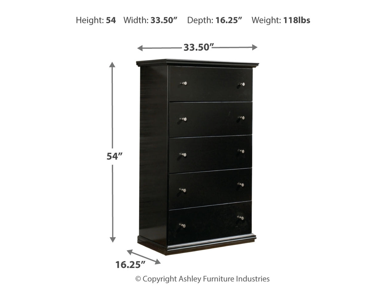 Maribel Full Panel Bed with Mirrored Dresser, Chest and 2 Nightstands in Black from Ashley - Luna Furniture