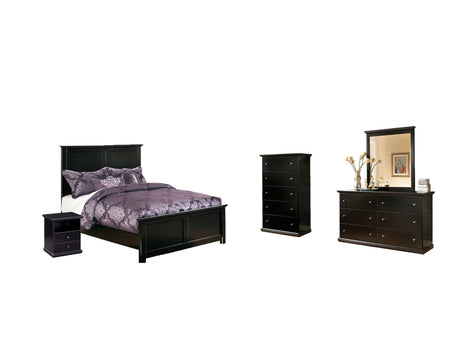 Maribel Full Panel Bed with Mirrored Dresser, Chest and Nightstand in Black - PKG002713