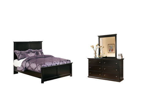 Maribel Full Panel Bed with Mirrored Dresser in Black - PKG002710