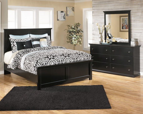 Maribel Full Panel Bed with Mirrored Dresser in Black - PKG002710