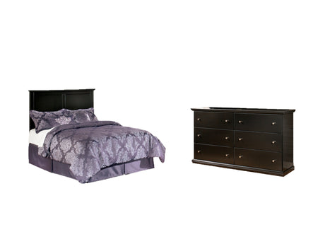 Maribel Full Panel Headboard Bed with Dresser in Black - PKG002685