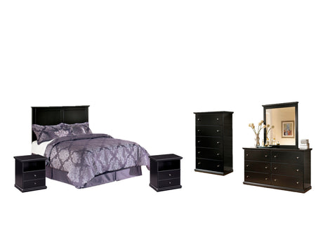 Maribel Full Panel Headboard Bed with Mirrored Dresser, Chest and 2 Nightstands in Black - PKG002690