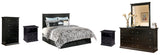 Maribel King/California King Panel Headboard Bed with Mirrored Dresser, Chest and 2 Nightstands in Black from Ashley - Luna Furniture