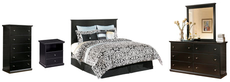 Maribel King/California King Panel Headboard Bed with Mirrored Dresser, Chest and Nightstand in Black from Ashley - Luna Furniture