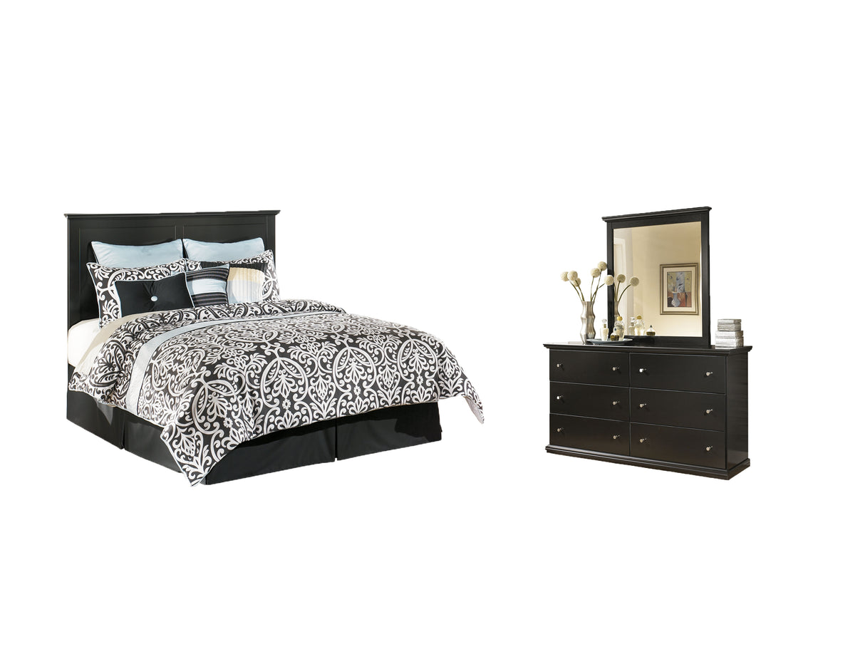 Maribel King/California King Panel Headboard Bed with Mirrored Dresser in Black from Ashley - Luna Furniture