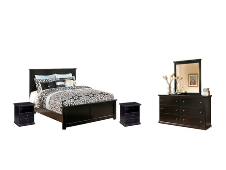 Maribel King Panel Bed with Mirrored Dresser and 2 Nightstands in Black - PKG002699