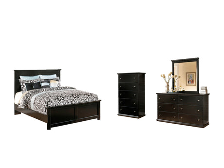 Maribel King Panel Bed with Mirrored Dresser and Chest in Black - PKG002700