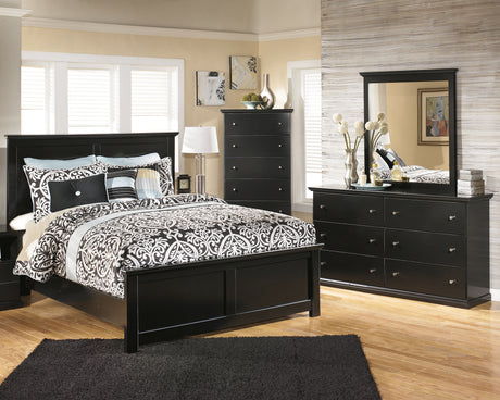 Maribel King Panel Bed with Mirrored Dresser and Chest in Black - PKG002700