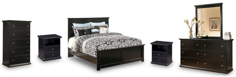 Maribel King Panel Bed with Mirrored Dresser, Chest and 2 Nightstands in Black from Ashley - Luna Furniture