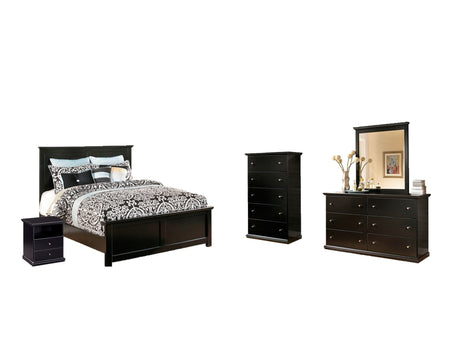 Maribel King Panel Bed with Mirrored Dresser, Chest and Nightstand in Black - PKG002701