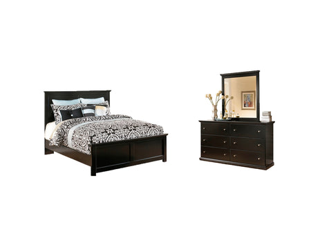 Maribel King Panel Bed with Mirrored Dresser in Black - PKG002698